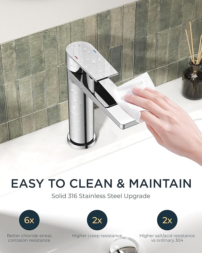 FORIOUS Polished Chrome Bathroom Faucet 1 Hole, Single Handle Single Hole Bathroom Faucet Chrome with Deck Plate and Pop Up Drain, CUPC Hoses for One Handle Vanity Sink, Rv, Camper