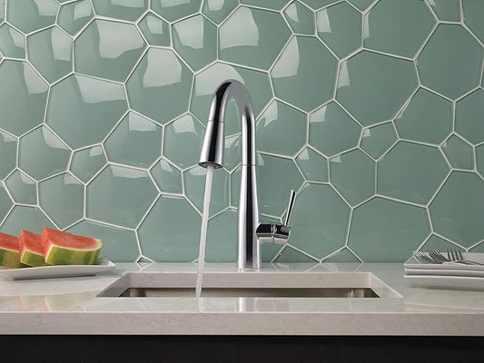 Delta Essa Chrome Bar Sink Faucet with Pull Down Sprayer, Modern Single Hole Prep Sink Faucet, Single Handle, Chrome 9913-DST