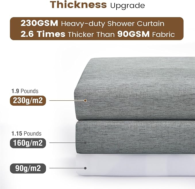 BTTN 72x84 Tall 3 in 1 Linen Texture Shower Curtain with Liner, Grey/Gray | Long Size, 230GSM Heavy Duty Polyester, Waterproof Clear Liner, Weighted Hem, 12 Plastic Hooks, Hotel Style, Machine Washable
