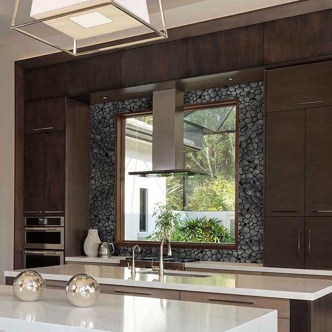 Black Tile Backsplash Pebble Tile Metal Mosaic Tiles for Kitchen Backsplash Bathroom Shower Floor【5 Sheets】