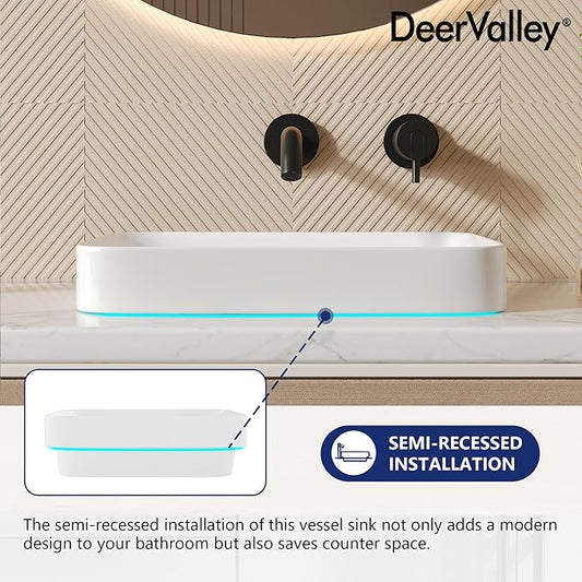 DeerValley Horizon 15.94'' x 12.01'' Rectangular Semi Recessed Bathroom Vessel Sinks for Bathroom Modern Bath Sink Bowl Vanity Sink Above Counter Basin DV-1V0346