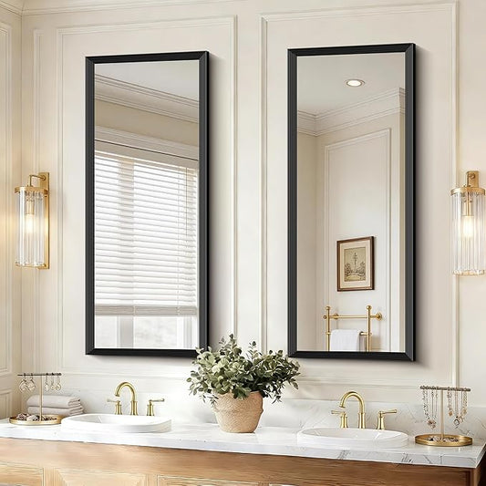 Black Bathroom Mirror 20 x 48 Inch Rectangle Wave Beveled Frame for Wall Bathroom Vanity Mirror for Over Sink, Tempered Glass,for Entryway Hangs, Bathroom Living Room Horizontal or Vertical