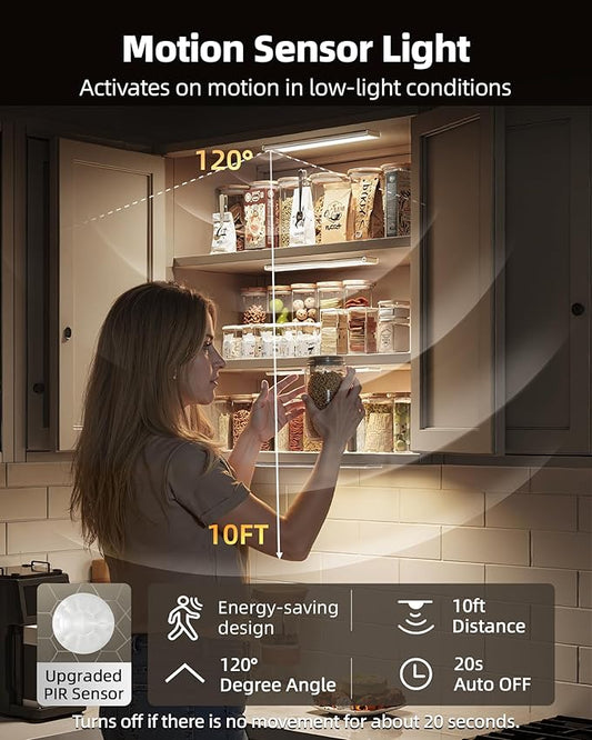 Under Cabinet Lighting Wireless,Rechargeable Battery Motion Sensor Light Indoor,LED Closet Lights USB Charging,3 Color Dimmable Under Cabinet Lights for Kitchen, Cabinet, Wardrobe (3 Pcs) 16inch
