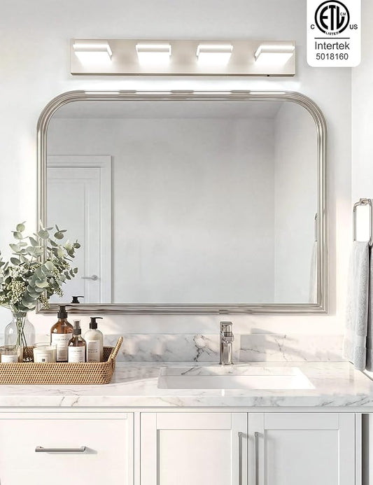 VOLISUN Modern Bathroom Vanity Light Fixtures (4-Light, 30-Inch), Brushed Nickel LED Bathroom Light Fixtures Over Mirror, 360°Rotatable Head, LED Vanity Lights for Bathroom (Cool White 6000K)