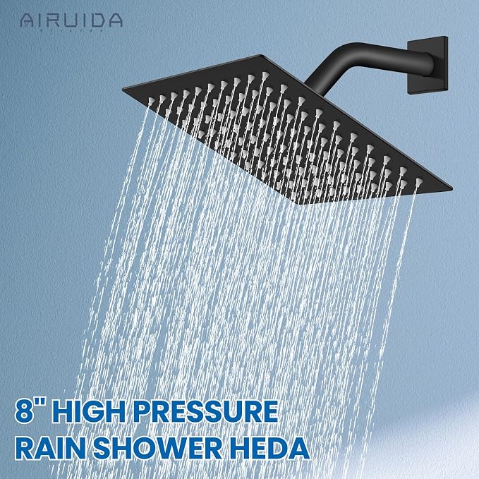 Airuida 8 Inch Shower Faucet Set,Bathtub Faucet Kit,Matte Black | Shower Tub Faucet Set,Male Threads Rough-In Valve,Square Head Shower System