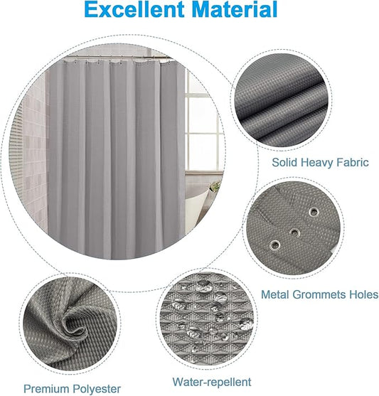 AmazerBath Grey Shower Curtain, Waffle Shower Curtain Gray, Premium Fabric with Waffle Weave, Heavy Duty 240GSM, Hotel Quality Bathroom Shower Curtains, 72 x 72 Inches