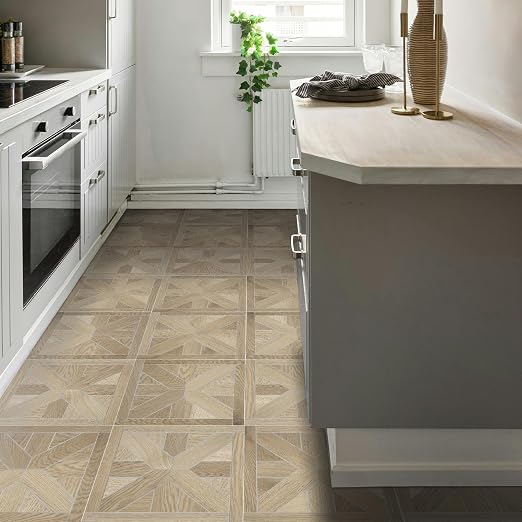 12-Pack Peel and Stick Floor Tile, 12" x 12" Pinwheel SPC Self-Adhesive Luxury Vinyl Flooring, Wood-Look Groutable Backsplash Tile for Kitchen Bathroom, Warm Oak, Covers 12 Sq. Ft.