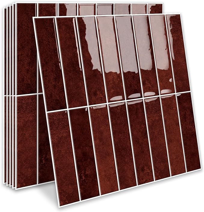 MORCART 20PCS 11.8"x11.8" Peel and Stick Backsplash, Vintage Red | 3D Adhesive Waterproof Wall Tiles for Kitchen, Bathroom, Living Room, Laundry Room, Subway Tiles
