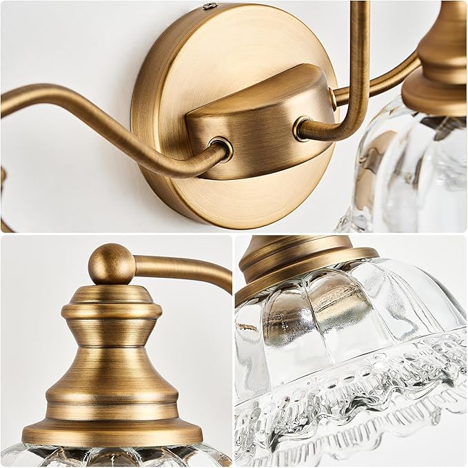 Vintage Bathroom Vanity Light Fixture 3 Lights Vanity Lighting Matte Antique Brass Vanity Light for Bathroom