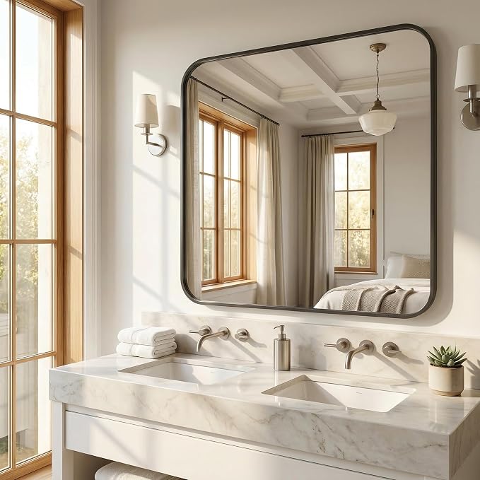 Koonmi Metal Framed Bathroom Mirror, 22"X30" Anti-Rust Bathroom Vanity Mirror, High-Definition Tempered Glass Bathroom Mirrors for Over Sink, Modern Decorative Wall Mirror for Restroom