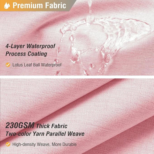 Pink Linen Textured Waterproof Thick Fabric Shower Curtain Set, 72x72 | 230GSM Polyester, Heavy Duty Cloth, Weighted Hem, 12 Plastic Hooks, Modern Hotel Style, Machine Washable, Bathroom Decor