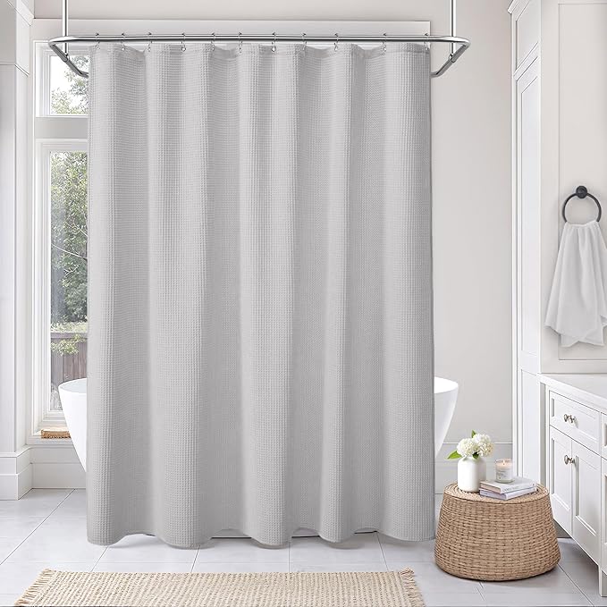 Waffle Weave Shower Curtain - Light Grey Cotton Fabric Texture Heavyweight Shower Curtains for Bathroom,Washable,72Wx72L