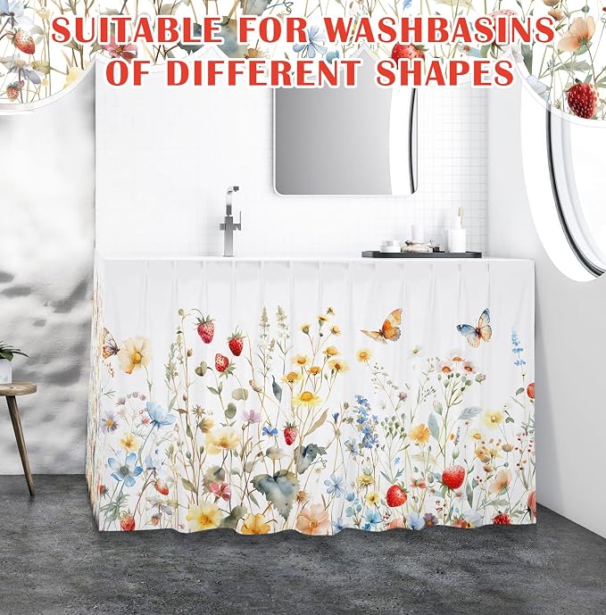 Sink Skirt Bathroom Self Adhesive Under Sink Curtain Cover