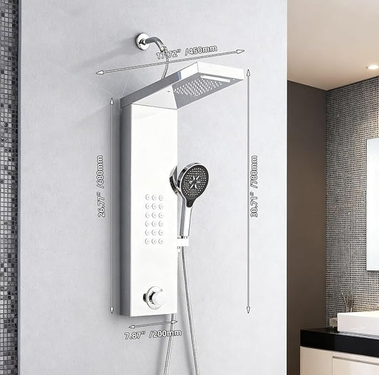 Shower Panel Tower System,Rain Shower Head Rainfall Waterfall Shower,Handheld High Pressure Rain Massage System(Brushed Silver)