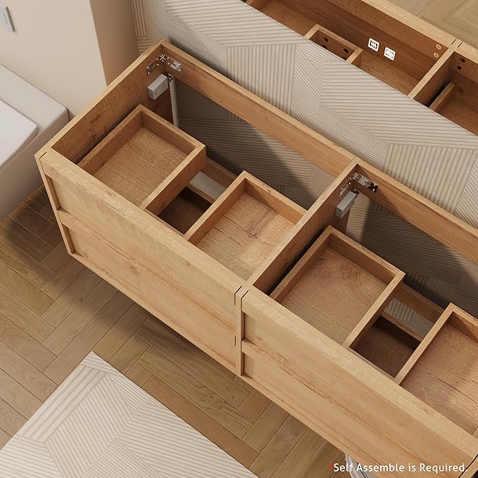 eclife 48" Floating Bathroom Vanity Sink Combo, Wall Mounted Modern Minimalist Storage Cabinet with 4 Drawers, Exclude Sink, Faucet & Drain, Natural