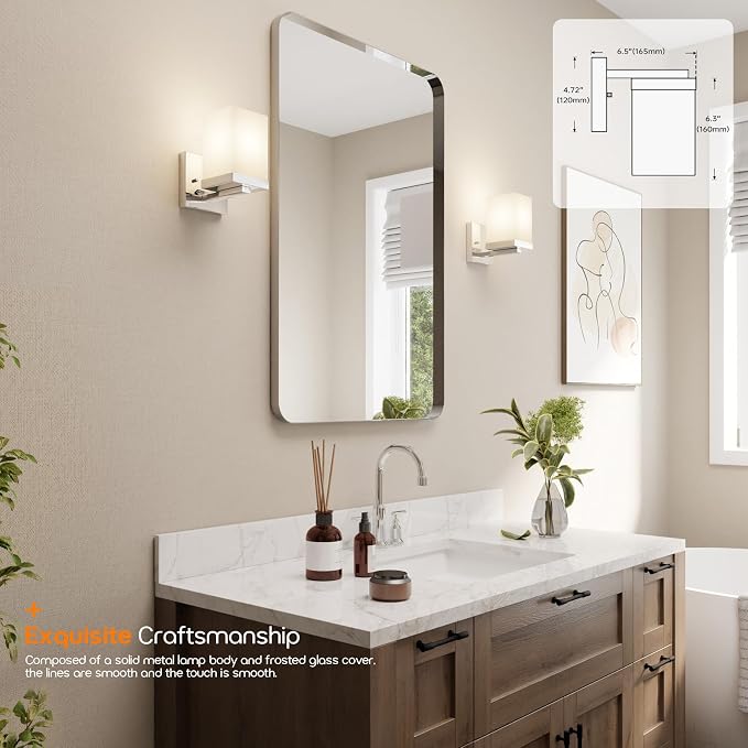 Bathroom Light Fixture Wall Sconce with White Frosted Glass Shade, Polished Chrome Vanity Lightings Over Mirror Hallway Entrance Porch T003CH-L1