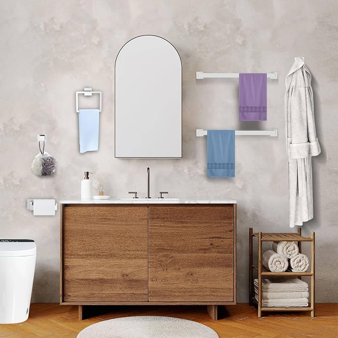 5 Pieces Brushed Nickel Towel Bar Set Bathroom Hardware Accessories Set Include 23.6 Inch Towel Bar Toilet Paper Holder Towel Ring Coat Hooks SUS304 Stainless Steel Wall Mounted Towel Holder Set