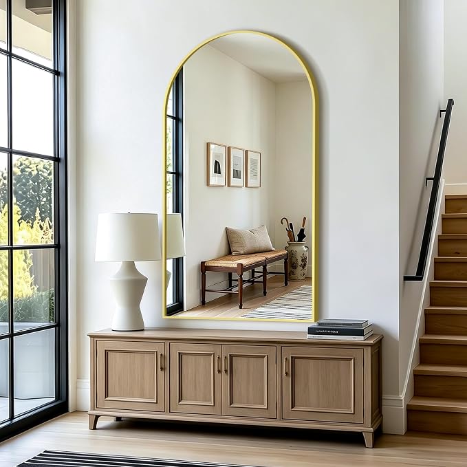 Arched Bathroom Vanity Mirror for Over Sink, 50”x30”, Gold | HD Tempered Glass, Anti-Rust Metal Frame, Hanging or Leaning, Wall Mirrors for Bathroom Sink, Bedroom, Living Room, Entryway