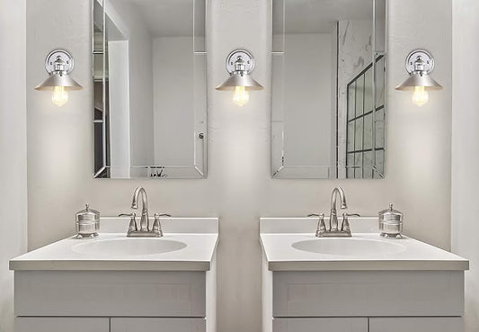 JONATHAN Y July 1-Light 7.88" Vanity Light, Chrome | Metal Wide Wall Sconce, Modern Industrial Barn Style Cone Shade, LED Bulb Included, ETL Listed, Bathroom Mirror, Entryway