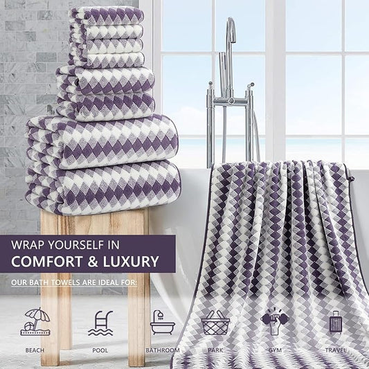 8 Piece Bathroom Towel Set |2 Oversized Bath Towels,2 Hand Towels,4 Washcloths| 600GSM Soft Hotel Towel Set Extra Large Bath Sheet for Bathroom,Highly Absorbent Quick Dry Bath Towel Collections,Plum