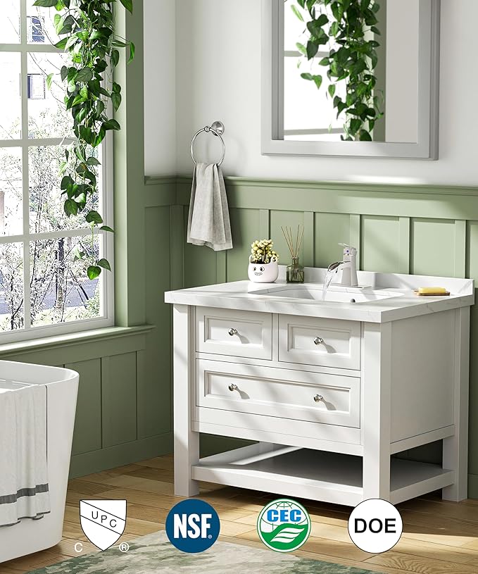 FORIOUS Brushed Nickel Bathroom Faucet 1 or 3 Holes, Vanity Faucet Single Handle with Pop-Up Drain and Water Supplies for Commercial, Lavatory, Restroom, Farmhouse