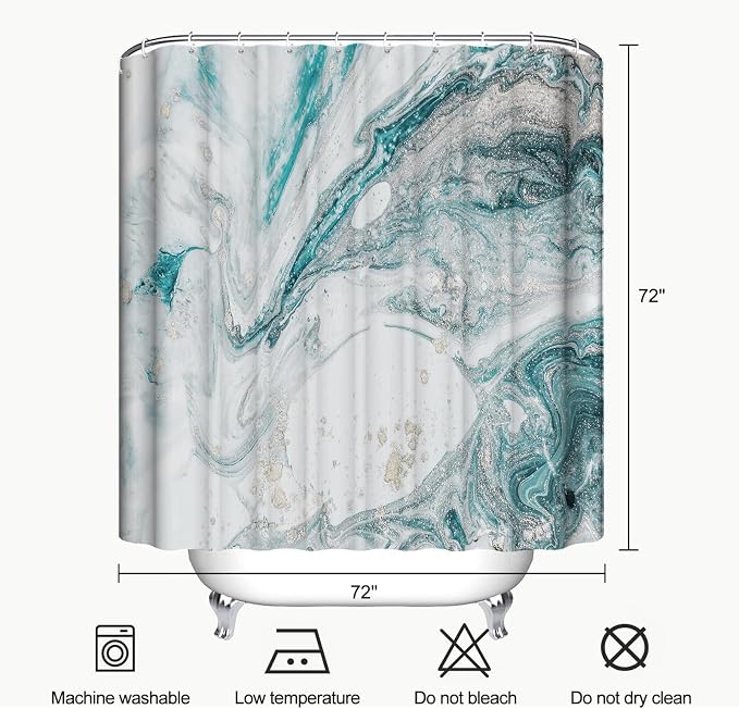 Teal Marble Shower Curtain Turquoise Aqua Modern Abstract Art Shower Curtains for Bathroom Waterproof Polyester Fabric Bathroom Curtain 72 x 72 Inch with 12 Hooks