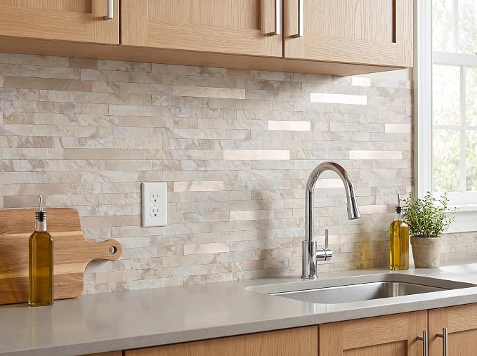 Yipscazo 2026 New Upgrade Peel and Stick Backsplash Wall Tile, PVC Kitchen Backsplash, Stick on Tiles for Backsplash Kitchen (20 Sheets, Sandy Rocks + Rose Gold)