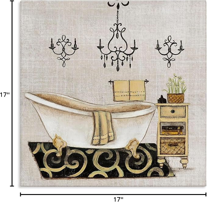 Vintage Bathroom Tub Floral Still Life, 17 x 17 Inch Canvas Wall Art | Stupell Industries · By Janet Tava · Ready to hang · Serene decor for bathroom or bedroom · Made in USA