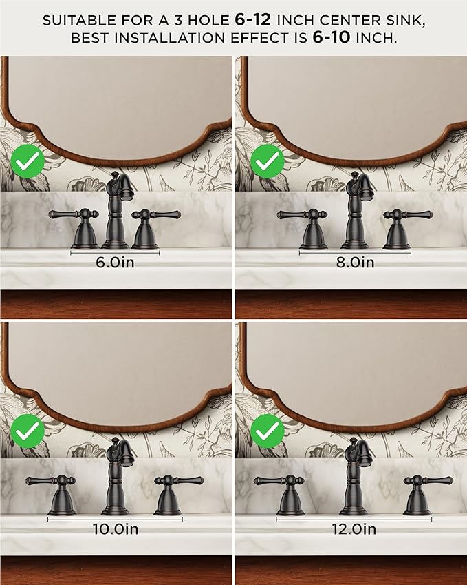 FORIOUS Bathroom Sink Faucet 3 Hole Vintage 8" Widespread Oil Rubbed Bronze | 6-12 inch 3-hole Install, 2 Lever Handle Antique Bathroom Sink Faucet for Vanity RV Farmhouse with Drain and Supply Lines