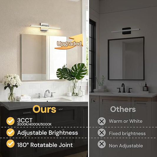 L LOHAS LED 23.7-Inch Bathroom Vanity Light Bar Over Mirror, 180° Rotatable Brushed Nickel Modern Bathroom Light Fixtures, 3CCT Adjustable LED Vanity Lights for Living Room Wall