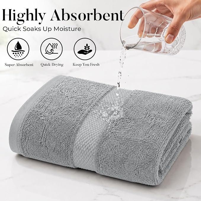 DAN RIVER 600 GSM Cotton Large Bath Towels Set of 4, 27 x 54 Inches, Silver | Larger & Lighter Weight Towels for Bathroom - Highly Absorbent & Quick Dry 100% Cotton Bath Towel Set for Home, Spa & Hotel