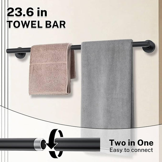 6 Pieces Towel Bar Set Matte Black Bathroom Hardware Set Includes 23.6 Inch Towel Bar,Stainless Steel Wall-Mounted Bathroom Accessory Set