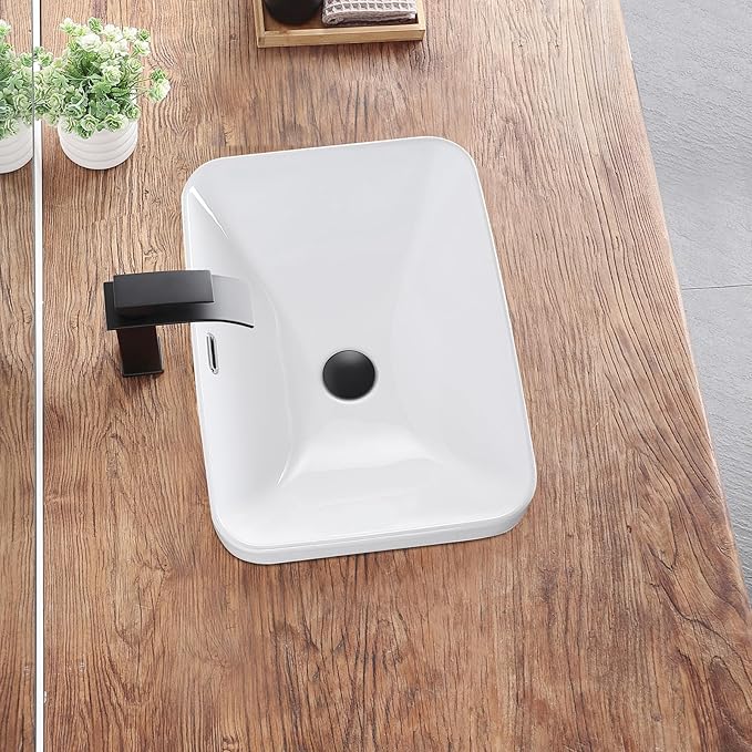 Bathroom Vessel Sink 20.6'' x 14.7'' Semi Recessed Bathroom Sink Rectangular Drop In Sink with Overflow White Ceramic Modern Vessel Sinks for Bathroom