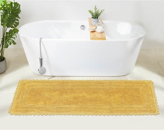 Better Trends Lilly Crochet Yellow Large Bath Mat & Long Bath Rugs, 100% Cotton & Reversible Bath Runner Rug, Absorbent Shower Rugs for Bathroom, Washable Bath Rugs - 20 x 60 Runner Rug