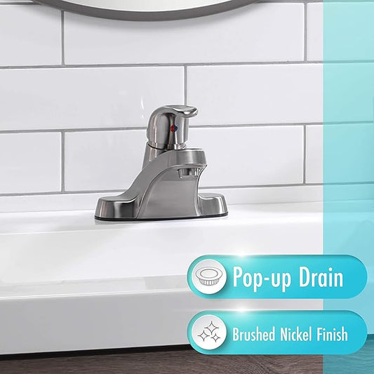 Aqua Vista 30-B410-AV-BN Watersense Certified Bathroom Sink Faucet, Brushed Nickel Single Handle