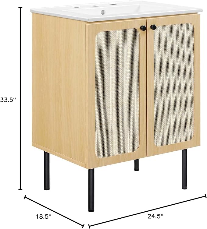 Modway EEI-6693-OAK-WHI Chaucer 24" Bathroom Vanity, Oak White