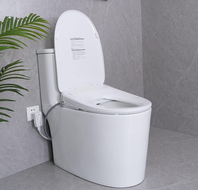 AQUATIZ Elongated Smart Toilet Bidet, Electric Toilet Seat with Self-Cleaning Nozzle, Adjustable Warm Water, Deodorizer, Air Dryer, LED Night light (Remote Control)