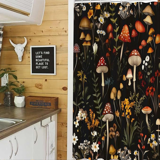 JAWO Rustic Forest Shower Curtains, Lodge Cabin Woodsy RV Shower Curtain, Wildlife Animals Woodland Campers Camping Bathroom Set with Hooks, 54x72 Inch, Red