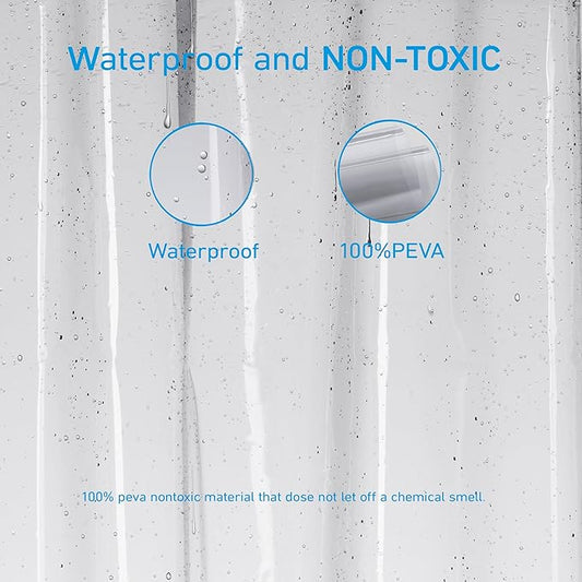 EHZNZIE Shower Curtain Liner Light Weight PEVA, Shower Liner 72x72 Inches, Waterproof, No Chemical Smell with 12 Rust Proof Metal Grommets for Bathroom Shower Curtain, Clear Black