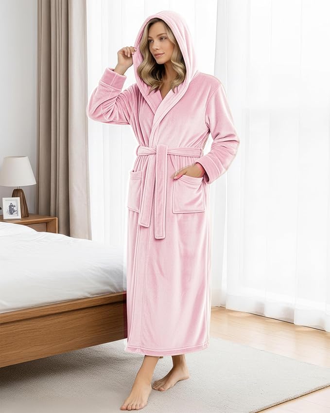 Premium Ultra Soft Robes for Women with Hood Plush Fleece Long Bathrobe
