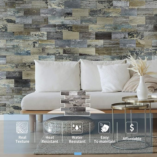 Art3d 5-Sheet (Pack of 5) Wall Panel Rustic Wood, Rustic Baywood