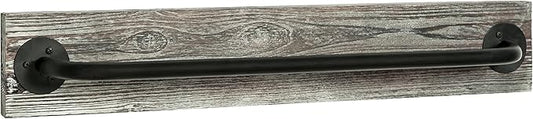 MyGift Bathroom Towel Rack, Hand Towel Holder Wall Mounted, Industrial Fixtures Hanging Towel Bar, Farmhouse Bathroom Decor, Rustic Torched Solid Wood with Realistic Metal Pipe