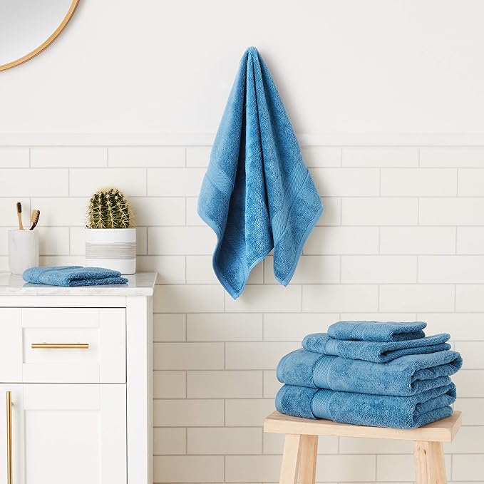 SUPERIOR Egyptian Cotton Ultra Plush & Absorbent, 6 Piece Set, Denim Blue | Quick Dry, Soft Luxury Towel Set, Bath Essentials, Guest Bath, Spa, 2 Bath, 2 Hand, 2 Face Towels, Madeline Towels