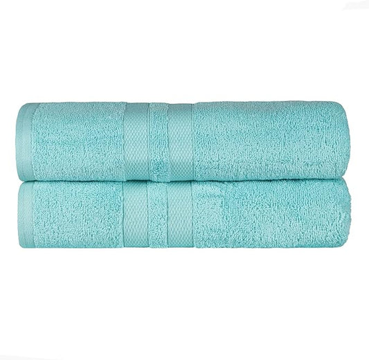 Superior Ultra-Soft Cotton Bath Towel Set, Quick-Dry, Absorbent, Shower, Spa Basics, Large Towels, Bathroom Sets, Bath Essentials, Solid, Double Line Dobby Border, 2 Pack, Set of 2, Cyan Blue