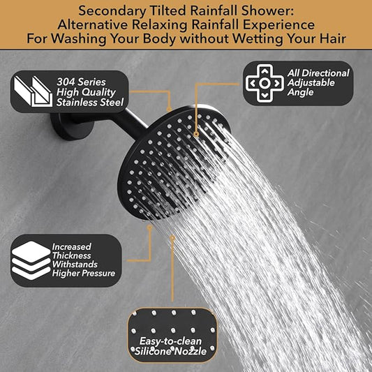 VANFOXLE Thermostatic Shower Faucet Set Matte Black Shower System,Push Button Diverter Shower Faucet with 2 in 1 Handheld,Ceiling Mount Increased Thickness 12 Inch Shower Head with 6 Inch Shower Head