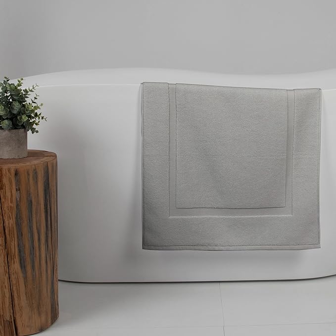 Casual Living Grey Cotton Bath Mats Set of 2 Towel Mats for Bathroom Floor Banded Rugs Soft Absorbent Ring Spun Cotton Washable Essentials Bathroom Shower Accessories, 34-inch x 21-inch, Grey