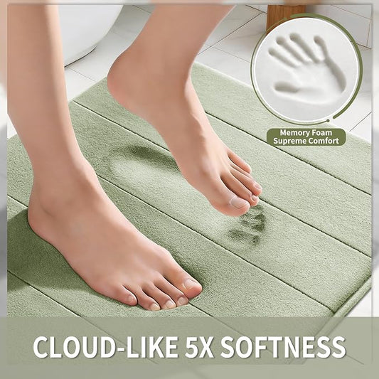 Yimobra Memory Foam Bath Mat, Super Soft Absorbent Bathroom Rug Non Slip 31.5x20 Inch, Quick Dry, Machine Washable Floor Carpet for Tub Shower, Home Decor Accessories, Sage Green