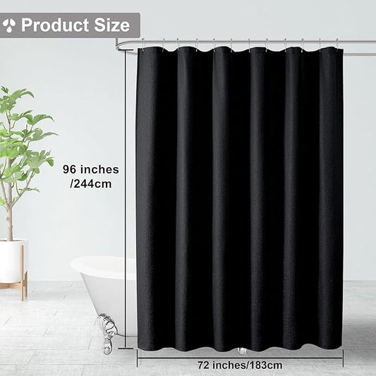 OVZME Berry Extra Long Black Shower Curtain 96 Inch Long, 3D Embossed Texture Fabric Bathroom Shower Curtain, Large Hotel Bath Curtain with 12 Holes, Washable Cloth Shower Curtains, 72x96, Black