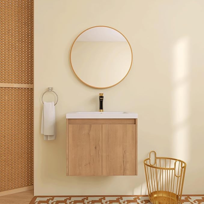 24'' Floating Bathroom Vanity with Sink, 24 Inch Wall-Mounted Single Sink Cabinet for Small Bathrooms, Soft-Close Doors & Vertical Storage, Space-Saving Design, Imitative Oak