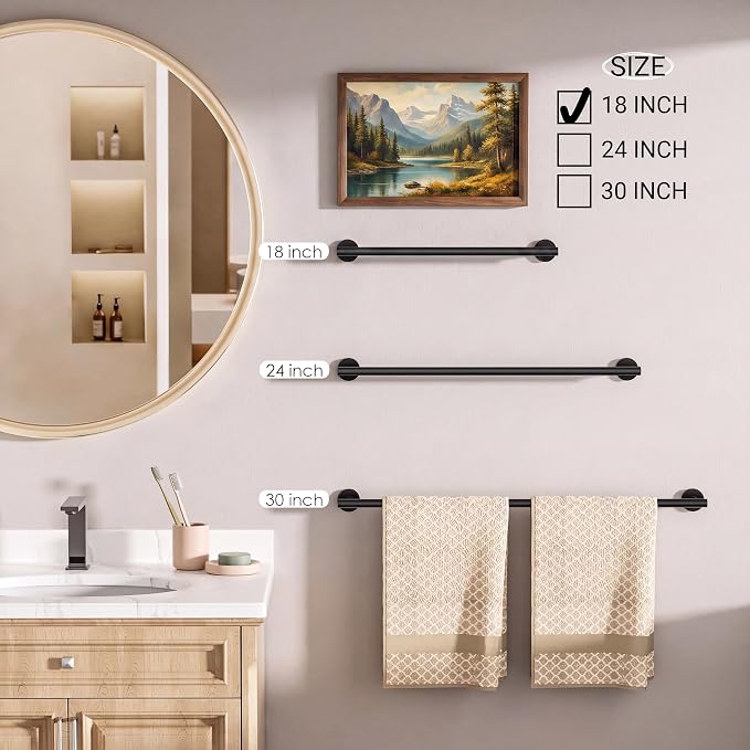 FORIOUS Bathroom Accessories, 4-Piece Bathroom Hardware Set - 18" Towel Bar | Brushed Nickel | Towel Hooks, Towel Racks for Bathroom, Toilet Paper Holder Wall Mounted, Towel Ring | SUS304 Stainless Steel